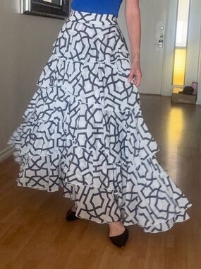 Alexandra Miro Tiered Geometric Maxi Skirt XS $595